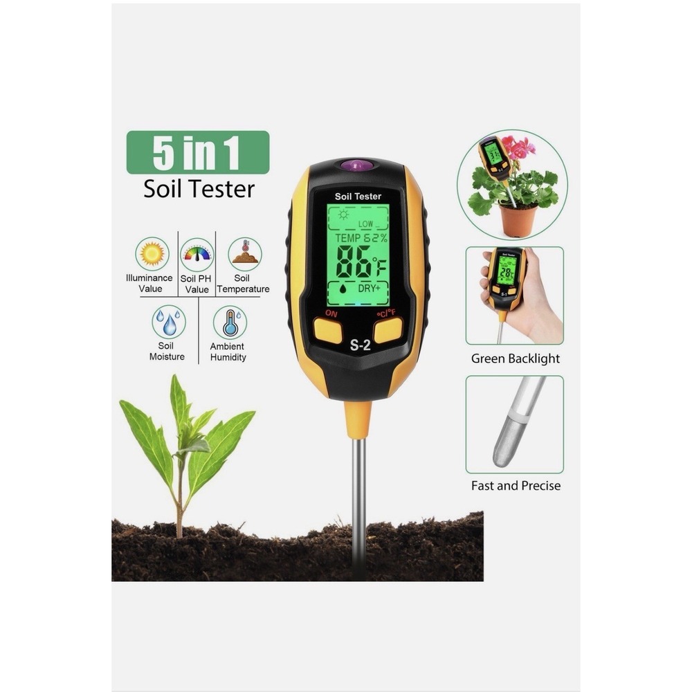 5 in 1 LCD Digital PH Soil Tester Water Moisture Temperature Sunlight Test Meter